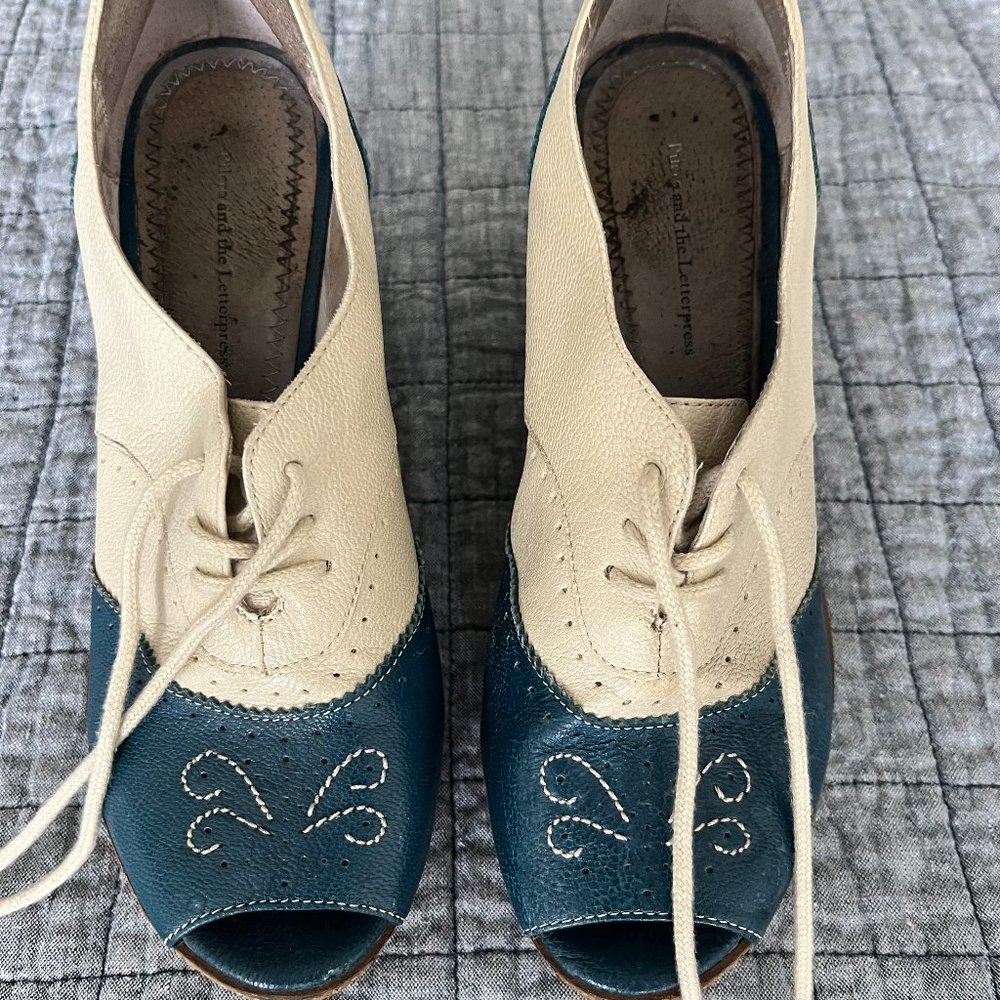 Pilcro and the Letterpress Peep Toe Platform Wedge Heels